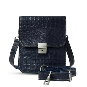 Leather Cross Body Bag Crocodile Black