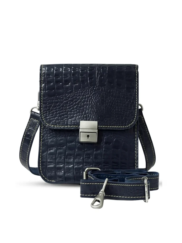 Leather Cross Body Bag Crocodile Black