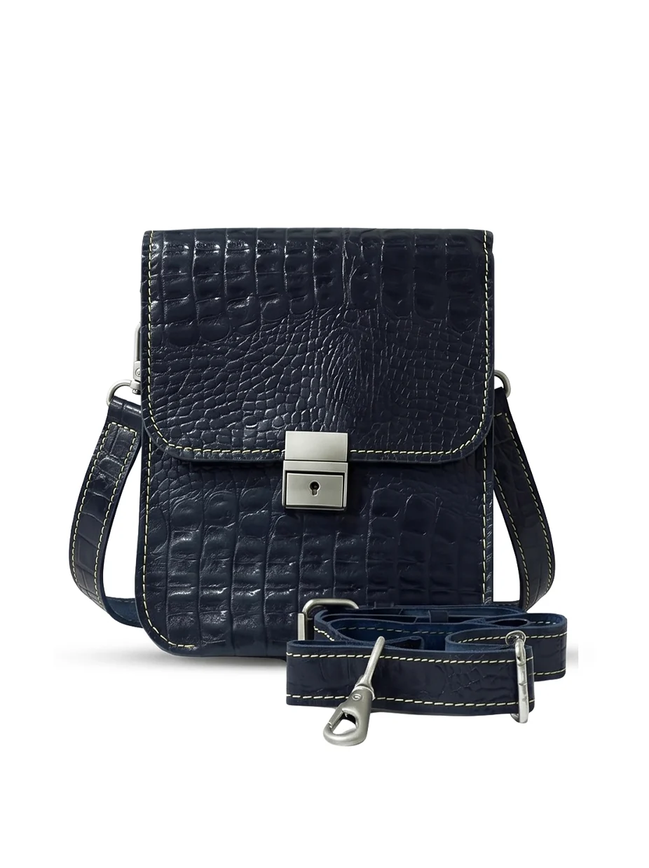 Leather Cross Body Bag Crocodile Black