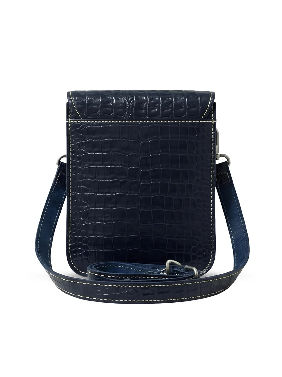Leather Cross Body Bag Crocodile Black - Image 5