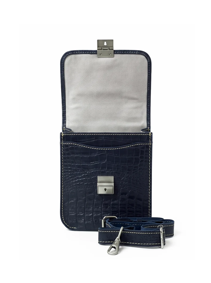 Leather Cross Body Bag Crocodile Black - Image 4
