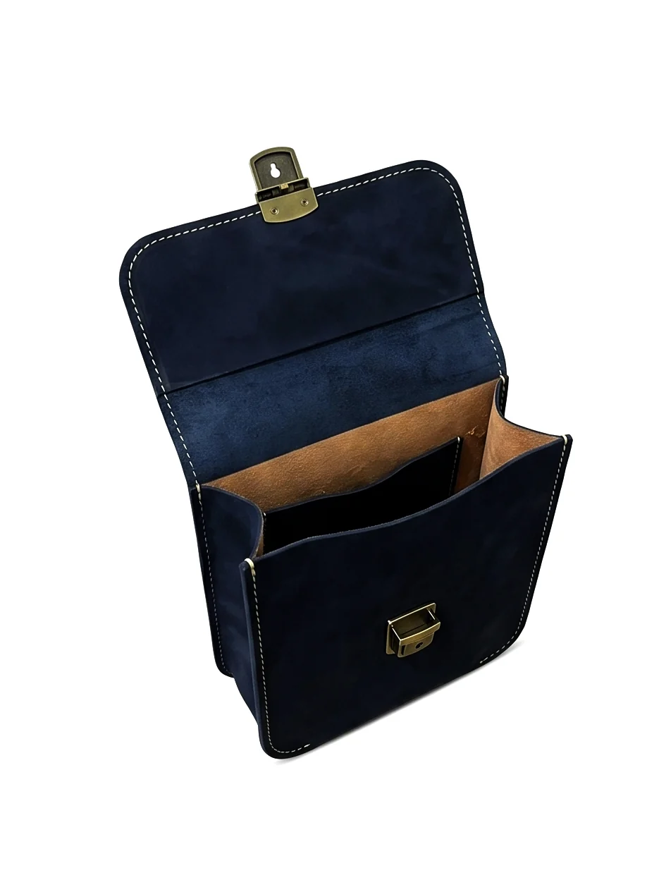 Leather Cross Body Bag Nubuck Black - Image 3