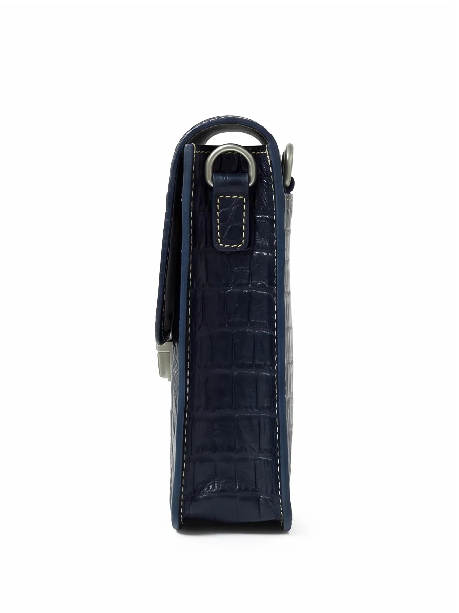 Leather Cross Body Bag Crocodile Black - Image 3