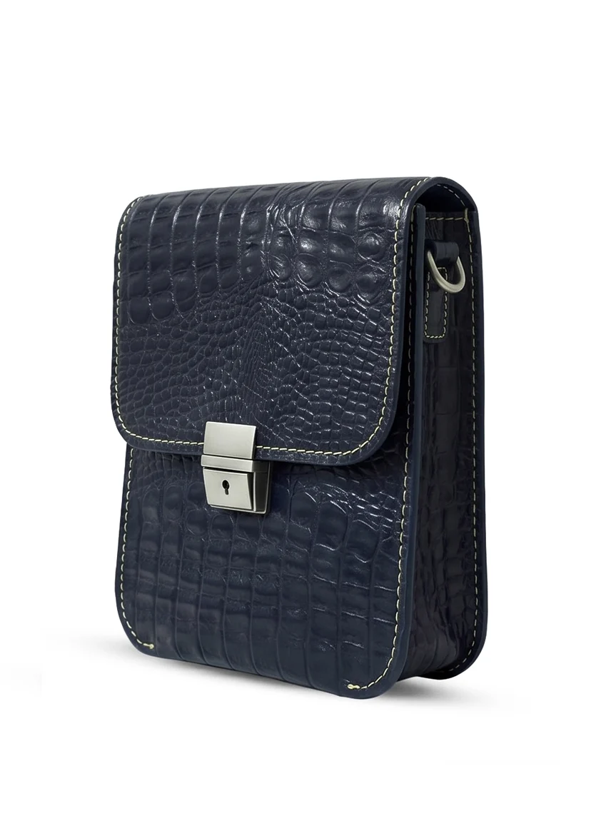 Leather Cross Body Bag Crocodile Black - Image 2