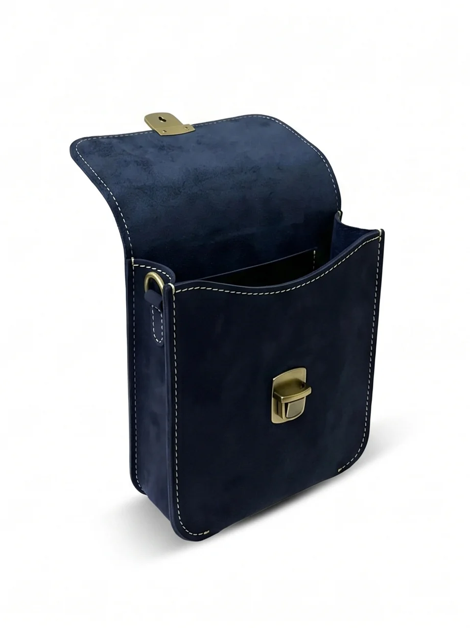 Leather Cross Body Bag Nubuck Black - Image 4